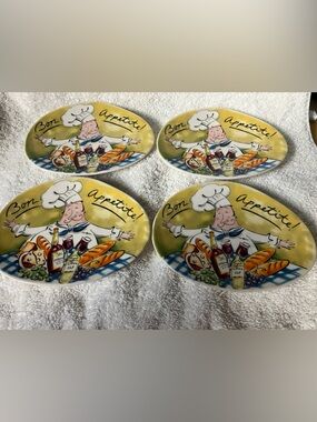 Set of 4 Chef 'Bon Appetit' Decorative Plates Tracy Flickinger for Mud Pie